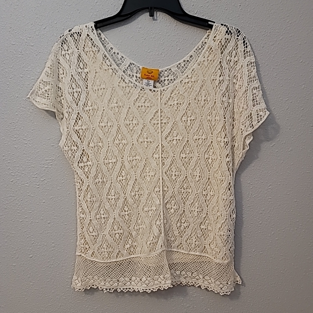 Ruby Rd Ivory Laced Top with Tank Top Lining ~Sz PS  NWOT
